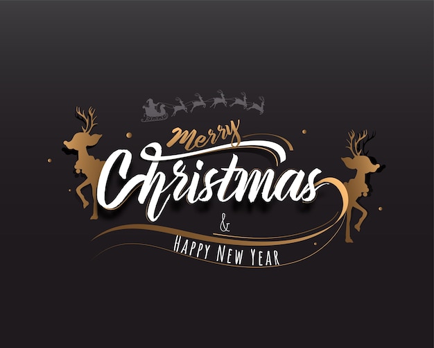 Vector merry christmas & happy new year font with paper style reindeer