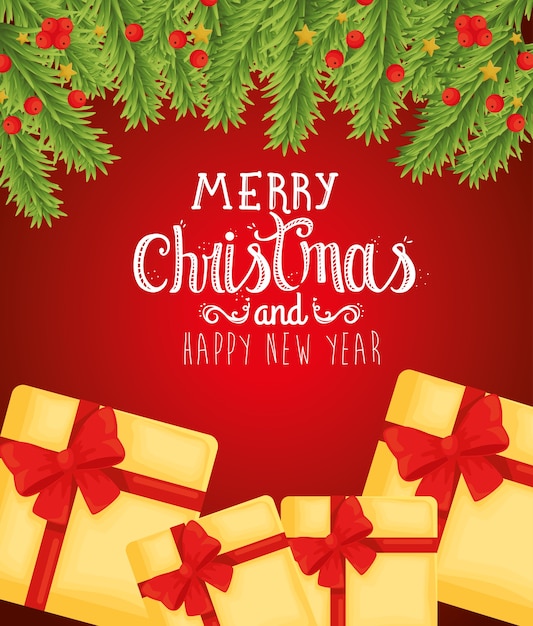 Merry christmas happy new year gifts design, winter season and decoration