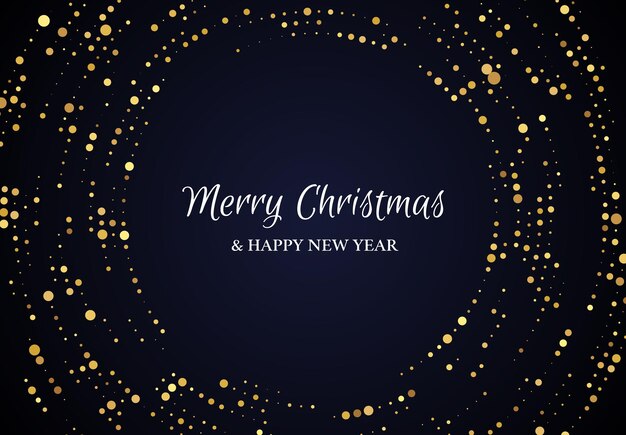 Merry Christmas and Happy New Year of gold glitter pattern in circle form Abstract gold glowing halftone dotted background for Christmas holiday greeting card on dark background Vector illustration