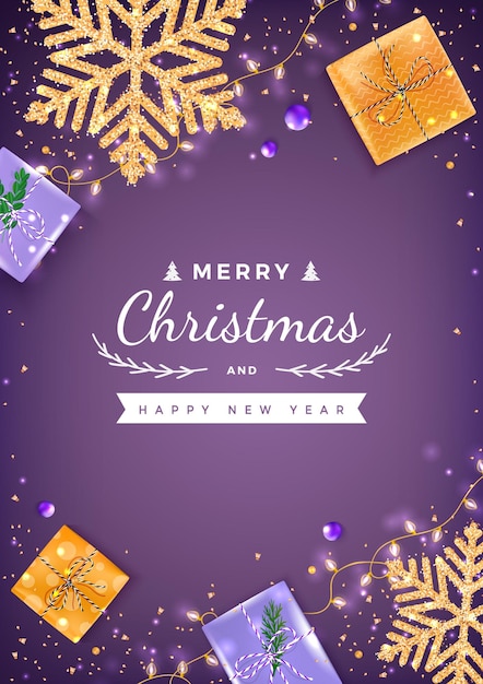 Merry Christmas and Happy New Year Greeting Background Banner template Xmas card Snowflakes with