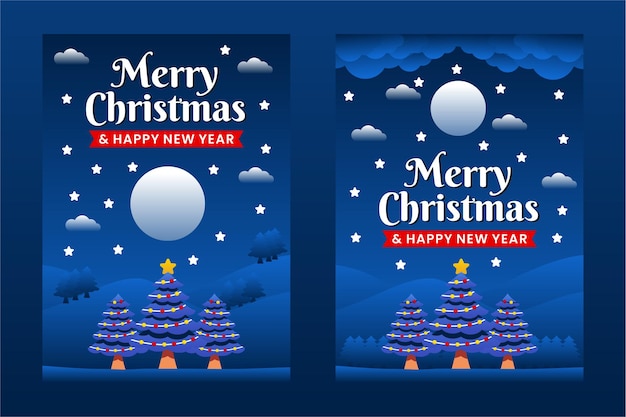 Auguri di buon natale e felice anno nuovo, modello di banner design con albero di natale