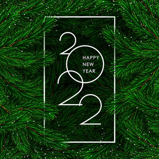 Merry Christmas and Happy New Year Greeting Card Christmas tree branches on dark background
