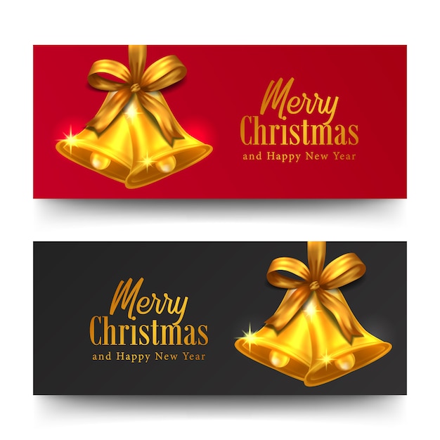 Vector merry christmas and happy new year greeting card horizontal banner