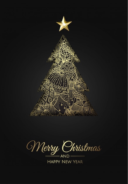 Merry Christmas and Happy New Year greeting card, luxury elegant design