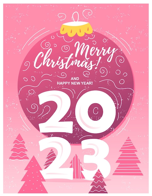 Merry Christmas and Happy New Year of greeting card, poster. Modern Xmas design.