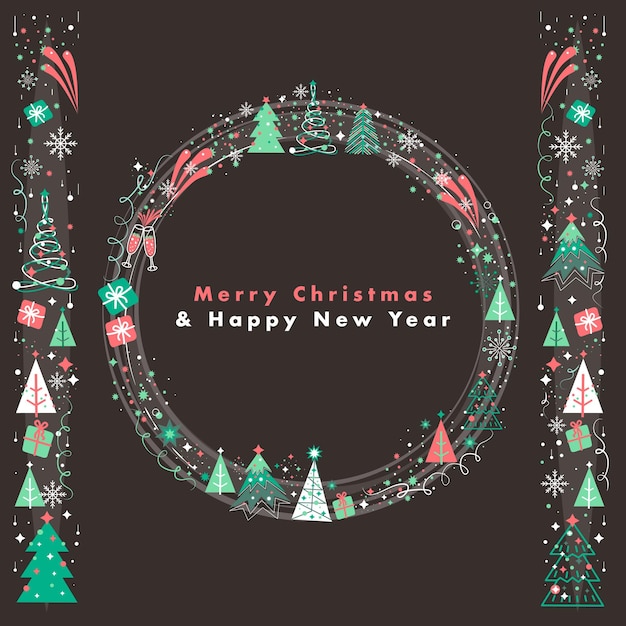 Merry Christmas and Happy New Year Greeting Card Vector Illustration