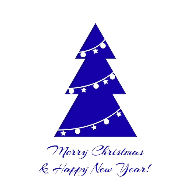 Merry Christmas and Happy New Year Greeting card with Christmas tree Vector illustration