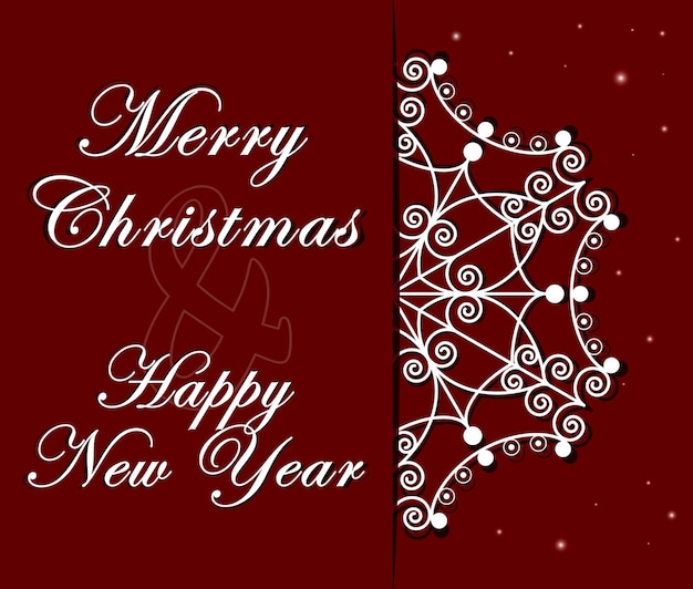 Merry Christmas and Happy New Year Greeting Card with snowflake