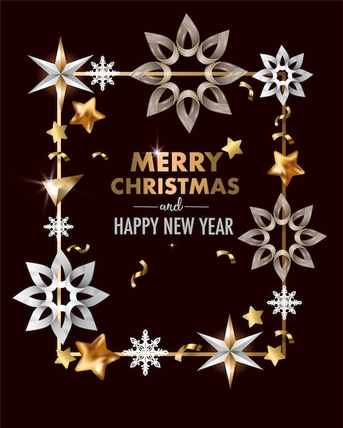 Vector merry christmas and happy new year greeting card with snowflakes and star. vector.