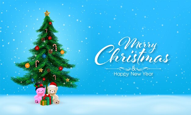 Merry Christmas and Happy New Year greeting card