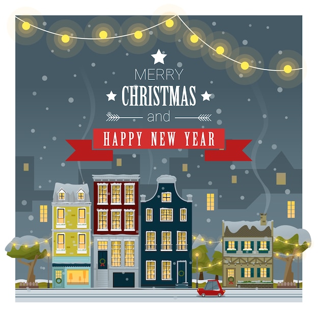 Vector merry christmas and happy new year greeting card