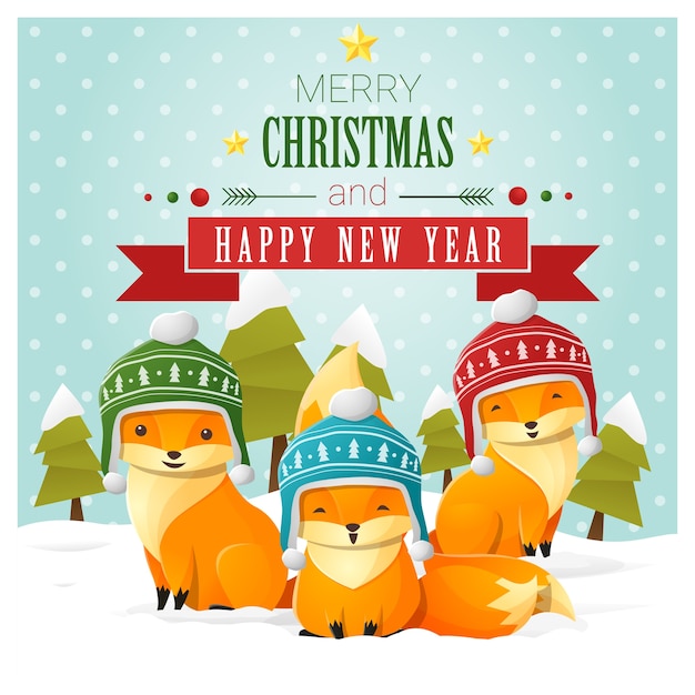 Merry christmas and happy new year greeting card