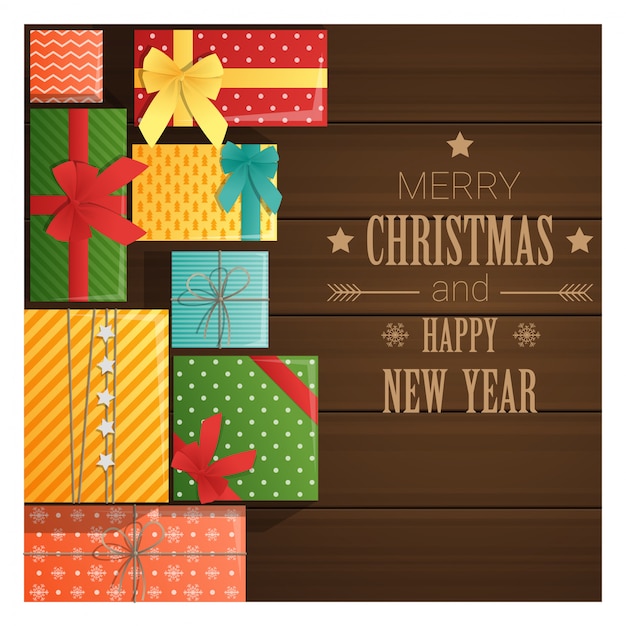 Merry Christmas and Happy New Year greeting card