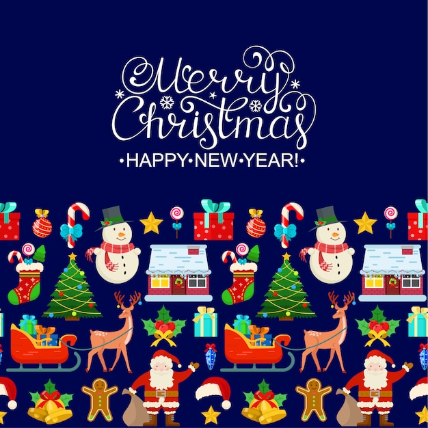 Merry christmas and happy new year greeting card