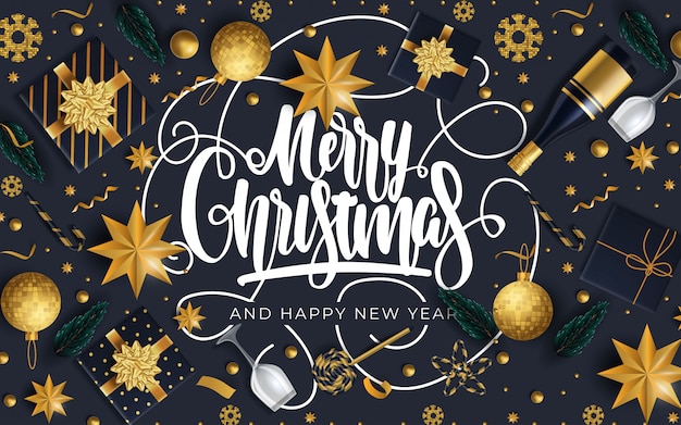 Merry Christmas and Happy New Year greeting card