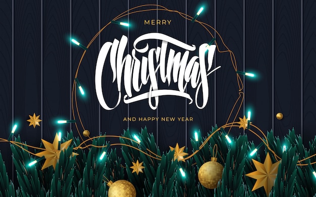 Merry christmas and happy new year greeting card