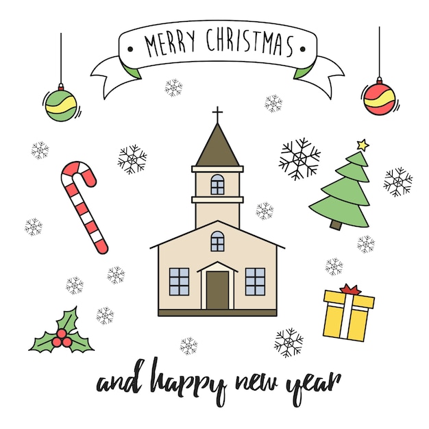 Merry christmas and happy new year greeting card