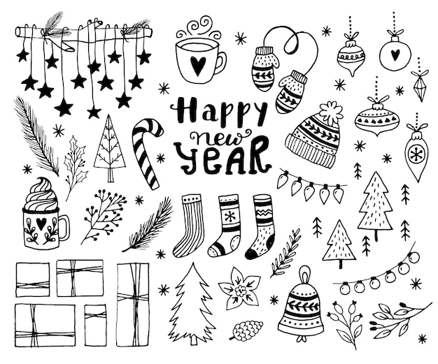 Cartoline di auguri di buon natale e felice anno nuovo. illustrazione vettoriale.