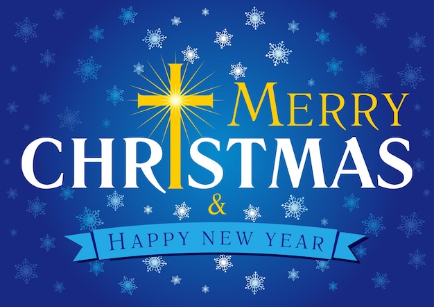 Vector merry christmas, a happy new year greetings. celebrating creative typography with jesus cross.