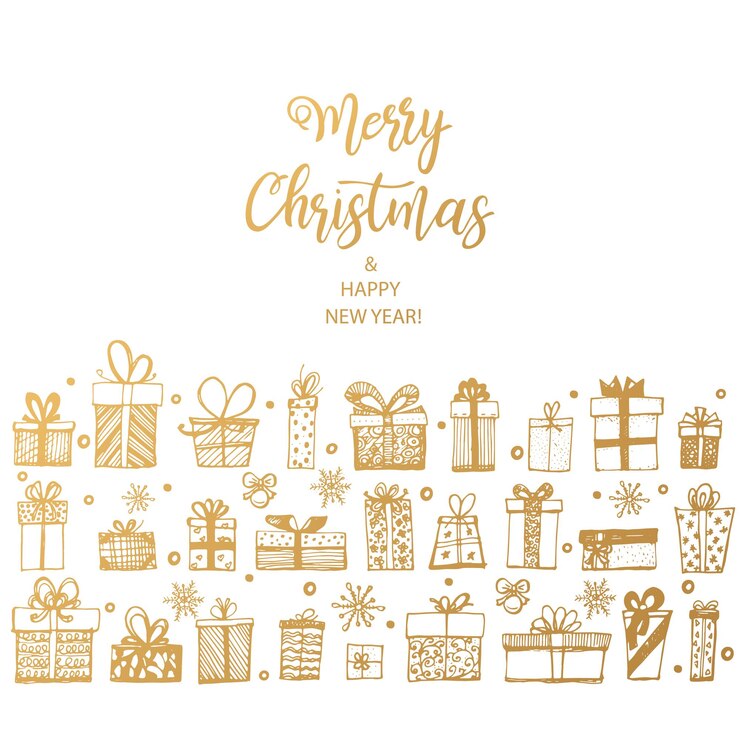 Vector メリークリスマスと新年あけましておめでとうございます手描きベクトルイラスト