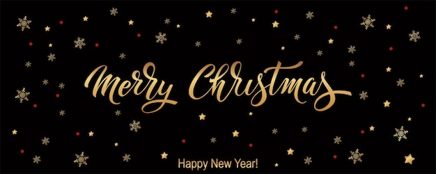 Merry Christmas and Happy New Year hand lettering calligraphy. Vector holiday illustration element. Typographic element for banner, congratulations.