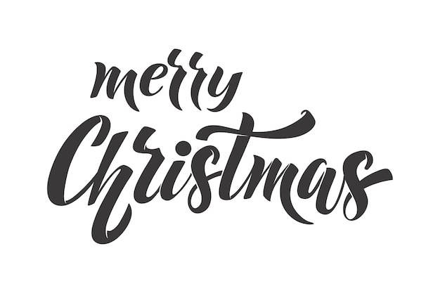 Merry Christmas and Happy New Year hand lettering calligraphy. Vector holiday illustration element. Typographic element for banner, congratulations.