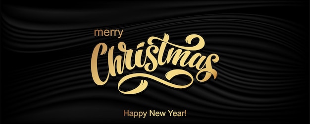 Merry Christmas and Happy New Year hand lettering calligraphy. Vector holiday illustration element. Typographic element for banner, congratulations.