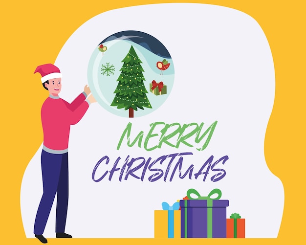Merry Christmas and Happy New Year Holiday white banner illustration.
