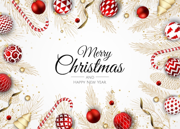 Merry christmas and happy new year holiday white banner illustration.