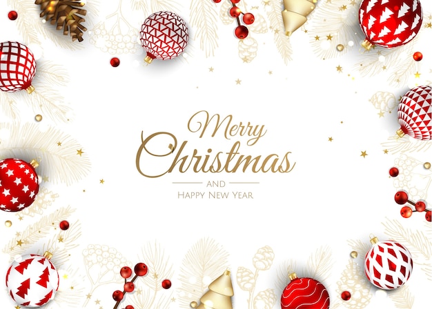 merry christmas and happy new year holiday white banner illustration.