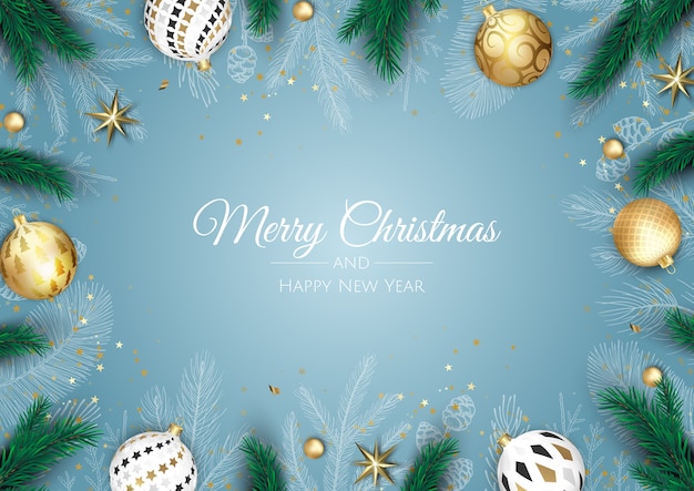 Merry christmas and happy new year holiday white banner illustration.