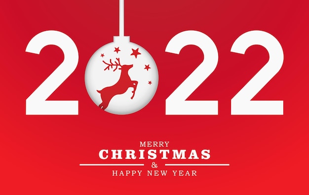 Vector merry christmas and happy new year illustration template 2022 papercut number with reindeer