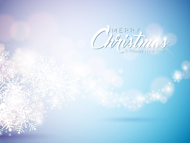 Merry christmas and happy new year illustration on with typography on snowflakes background. vector eps 10 design.