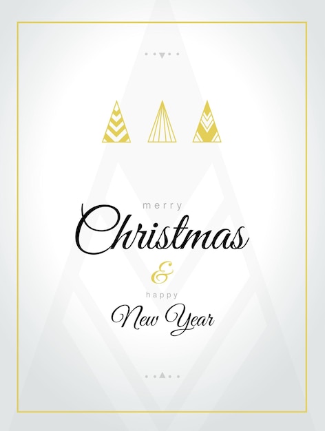 Vector merry christmas and happy new year invitation card with gold geometric christmas tree on white backg