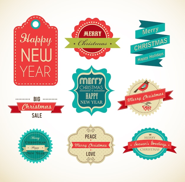 Merry Christmas and Happy New Year labels and tags collection