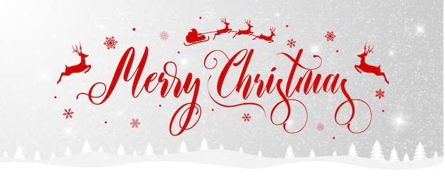 Vector merry christmas and happy new year landscape background christmas banner with lettering and snow