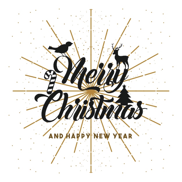 Merry christmas and happy new year lettering decoration card