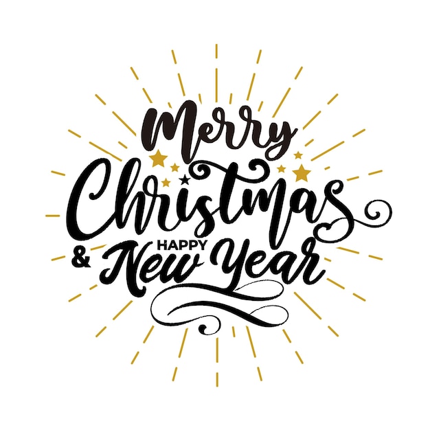 Merry christmas and happy new year lettering design