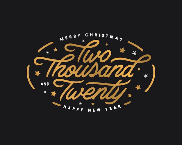 Merry Christmas and Happy New Year lettering template. Two thousand twenty