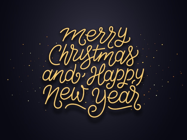 Vector merry christmas and happy new year line art text