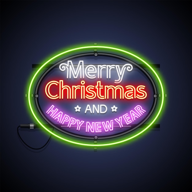 Merry christmas and happy new year neon sign