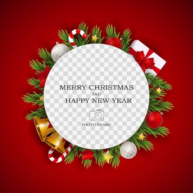 Merry Christmas and Happy New Year Photo Frame Template.