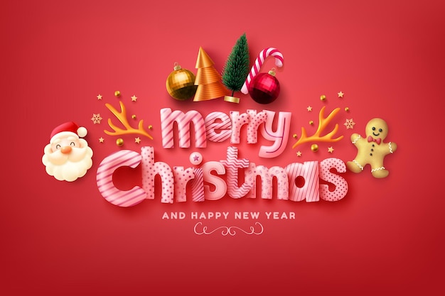 Merry christmas and happy new year poster or banner with santa clausgingerbread men and element