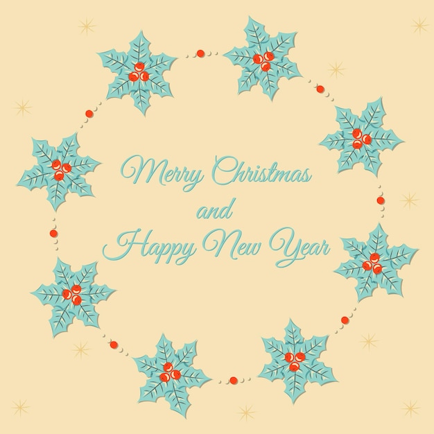 Merry Christmas and Happy New Year poster and greeting card in retro style