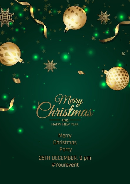 Merry Christmas and Happy New Year  poster with Snowflakes and balls  