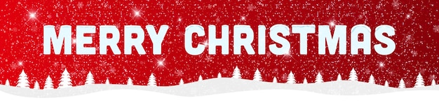 雪景色と赤い背景にメリークリスマスと新年あけましておめでとうございます。