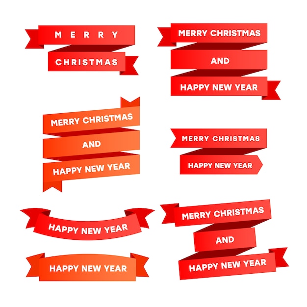Merry Christmas and Happy New Year red  ribbons with place for text