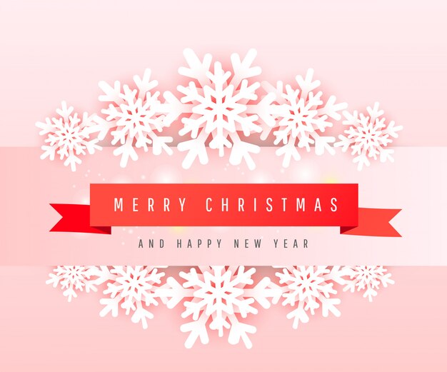 Merry Christmas and Happy New Year sale banner template with paper cut snowflakes and lettering text on a red ribbon. Horizontal   greeting cards.