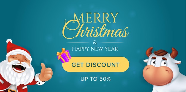 Merry christmas and happy new year sale banner template.