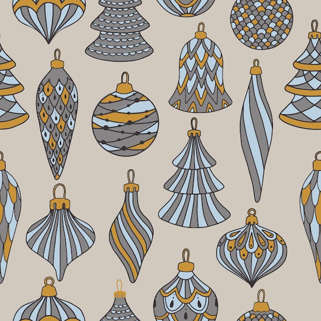 Merry Christmas Happy New Year seamless pattern with christmas balls greeting cards wrapping papers